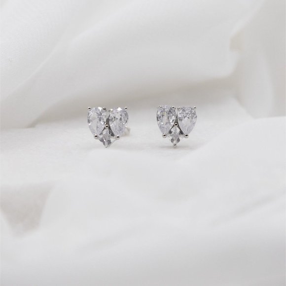 Heart CZ Stud Earrings in Sterling Silver, Heart Stud Earrings - Picture 2 of 3